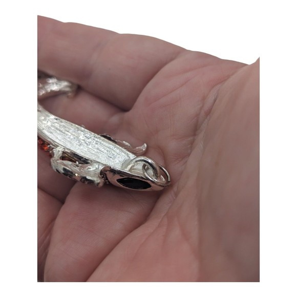 Silver Tone Metal Fish Pendant w/ Rhinestones Orange Fantail Carp Black Eyes - Picture 2 of 5